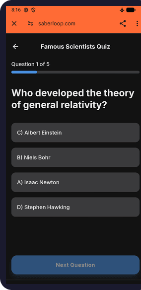 Quiz in progress with multiple choice options